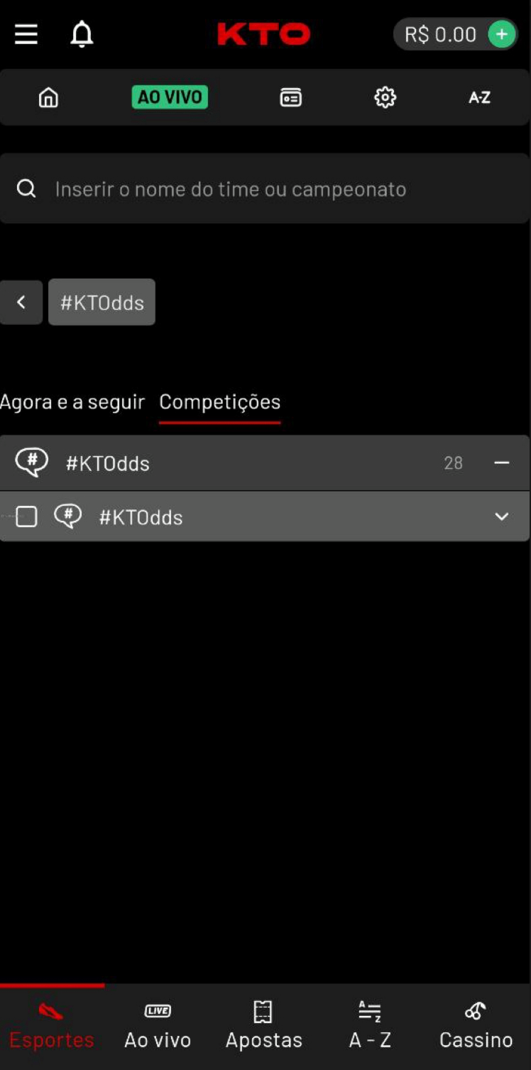 A funcionalidade KTOodds disponível no aplicativo