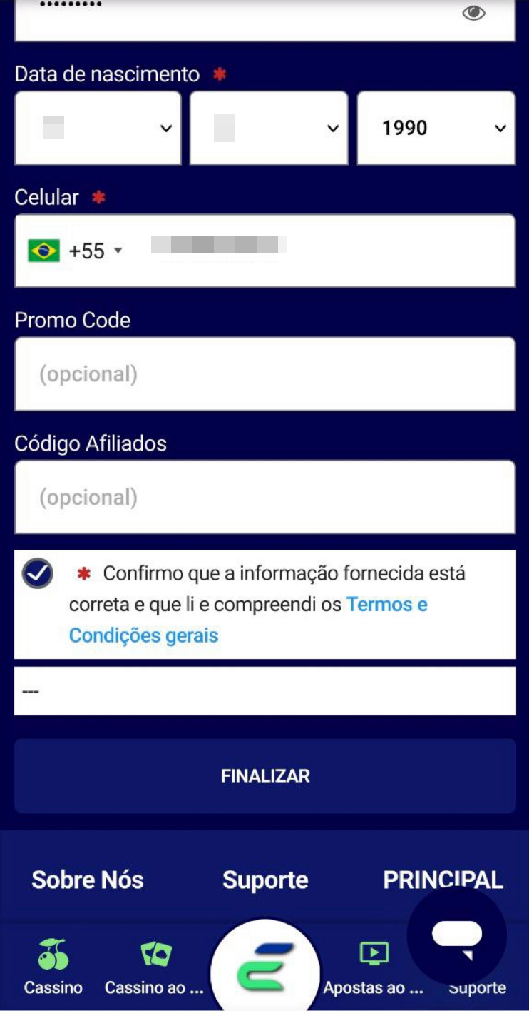 Clique em “Finalizar” para criar a conta