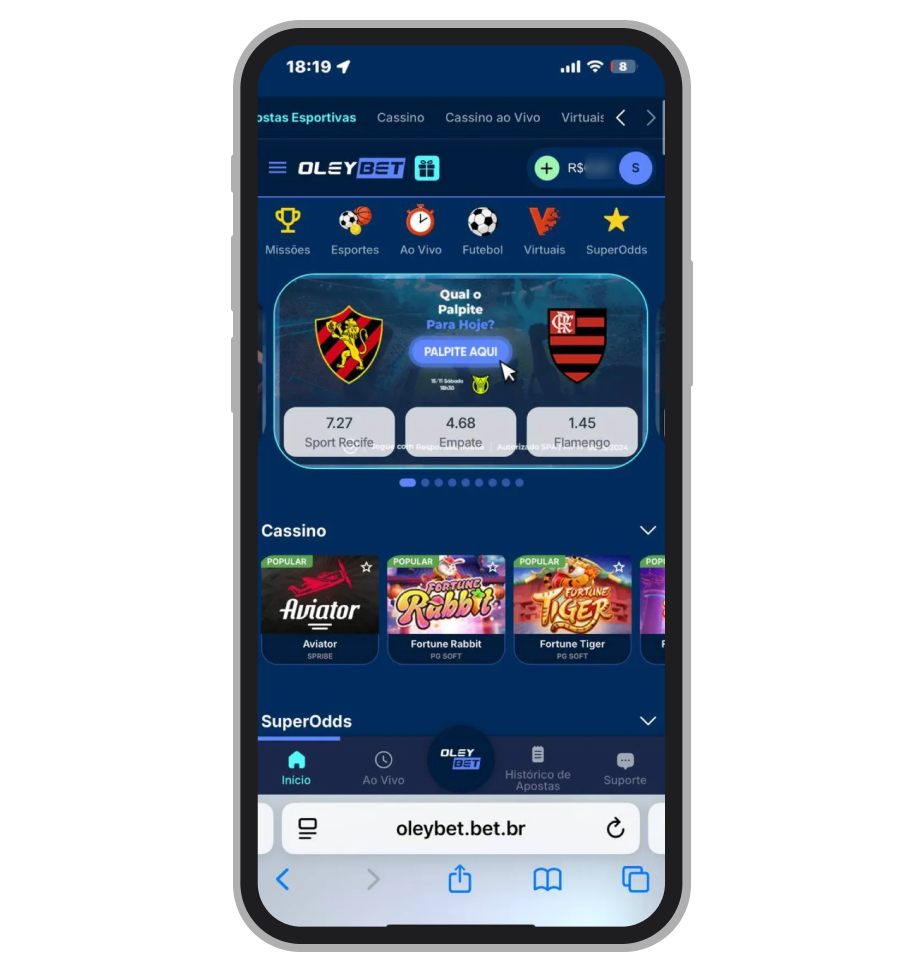 A página inicial do site