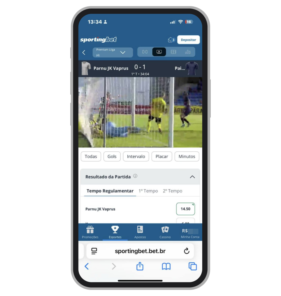Pode assistir as transmissões ao vivo no site móvel da Sportingbet 