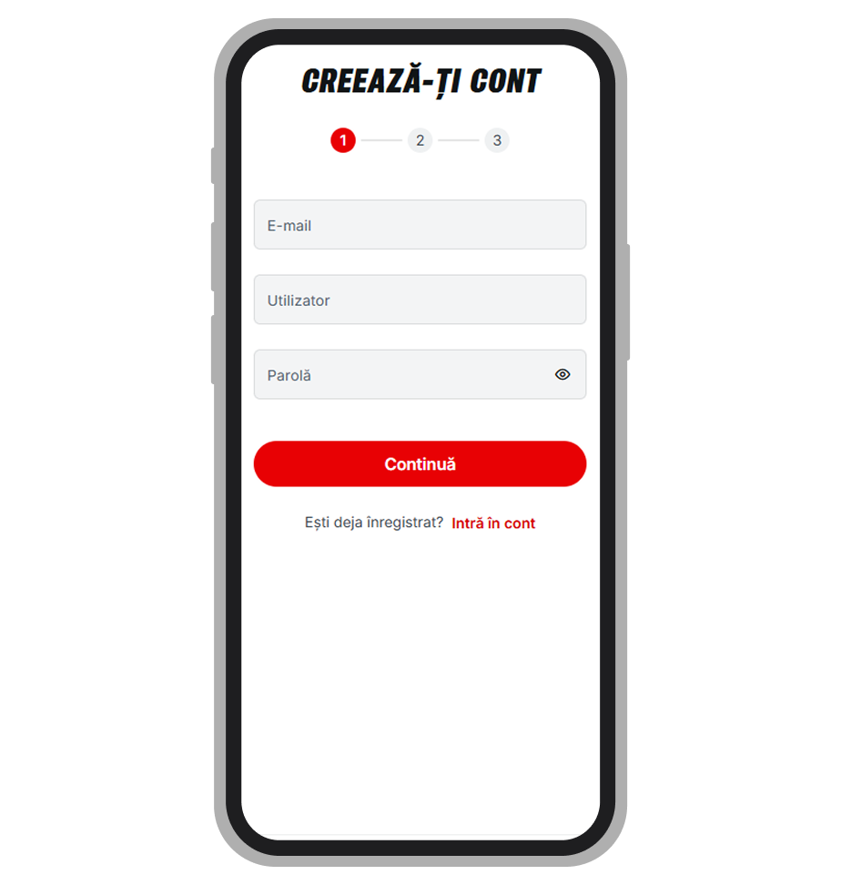 Ecran „Creează-ți cont” în aplicația Superbet,