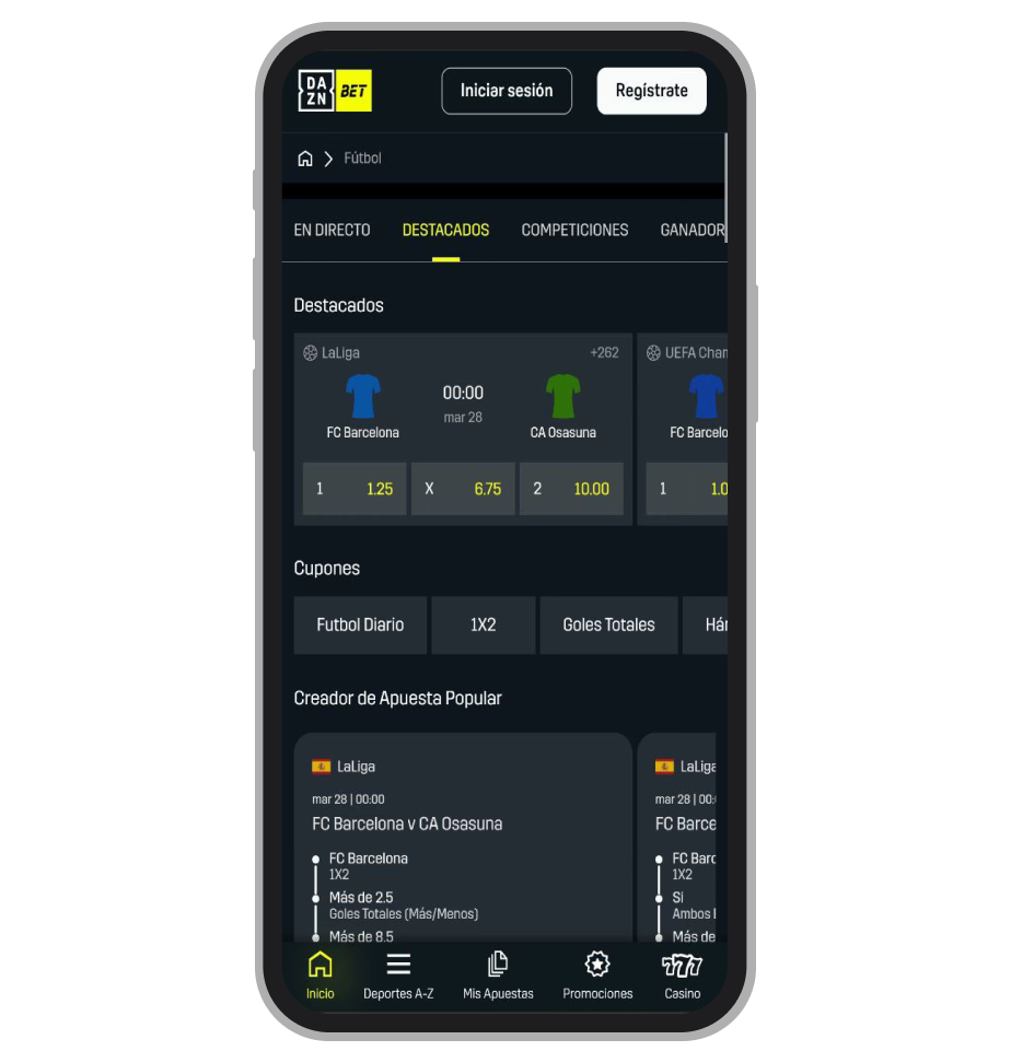 DAZNBet. Página de inicio