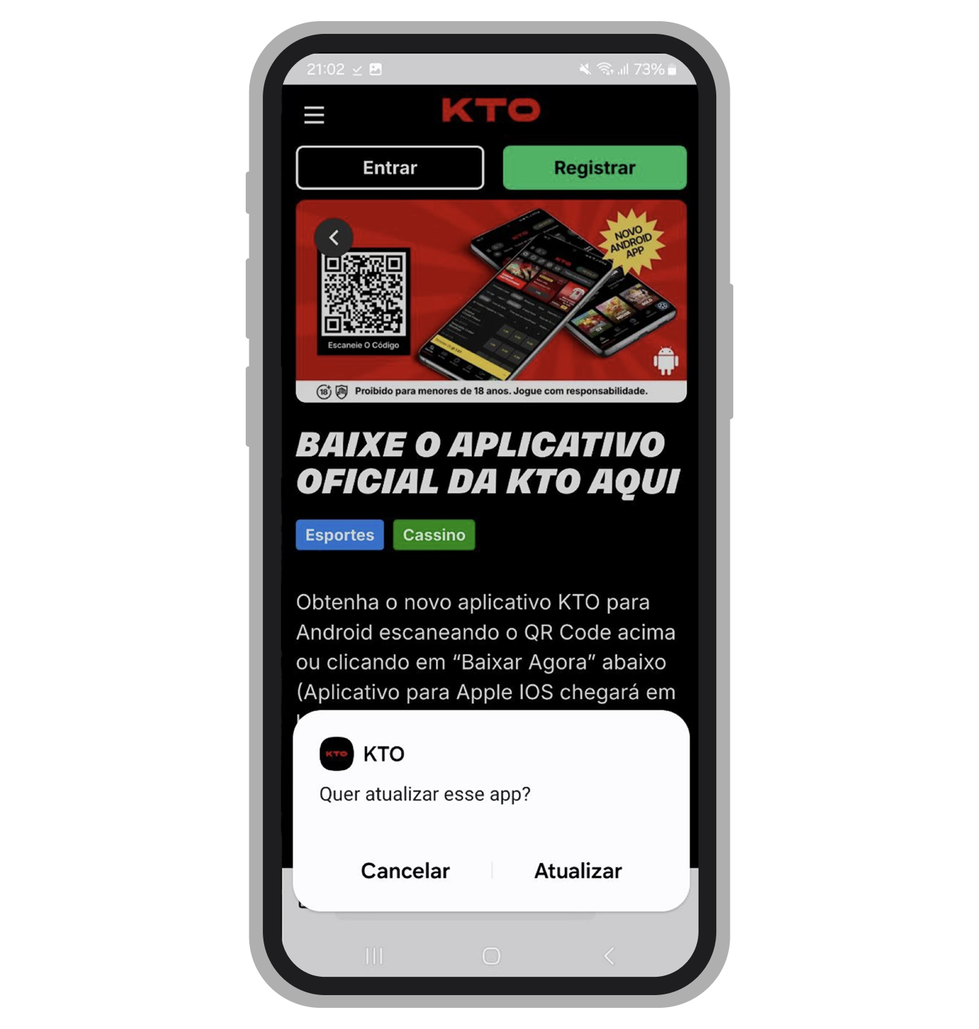Opte por instalar ou atualizar o app 