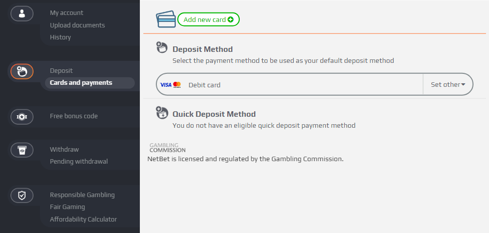 Select a default deposit method