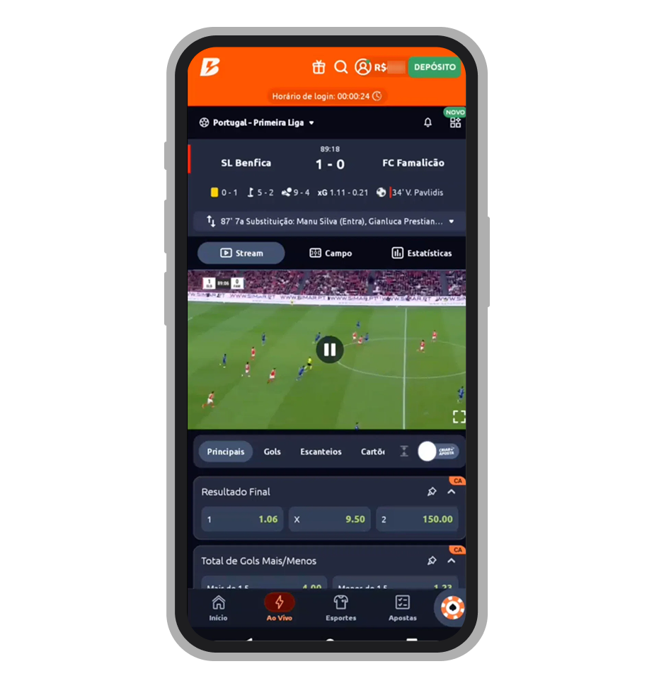 Transmissão so vivo no aplicativo da Betano