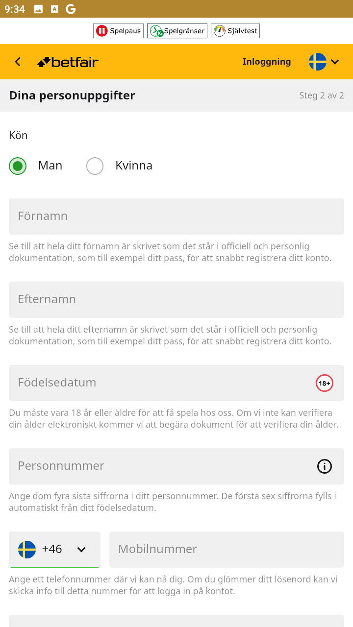 Sista steget av registreringen