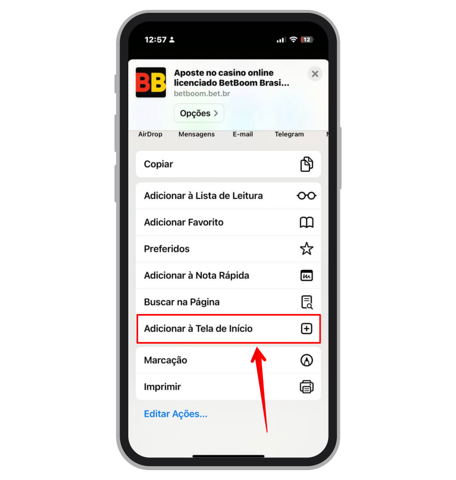 Opte por “Adicionar à Tela de Inicio”
