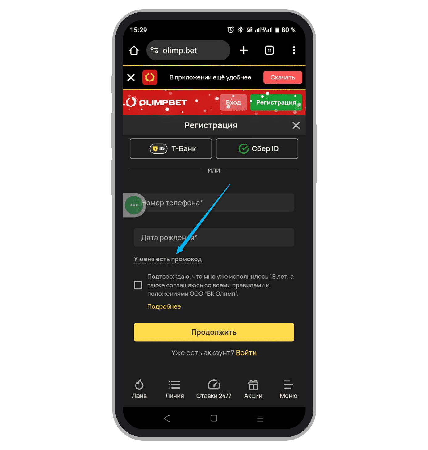 Строка для ввода промокода