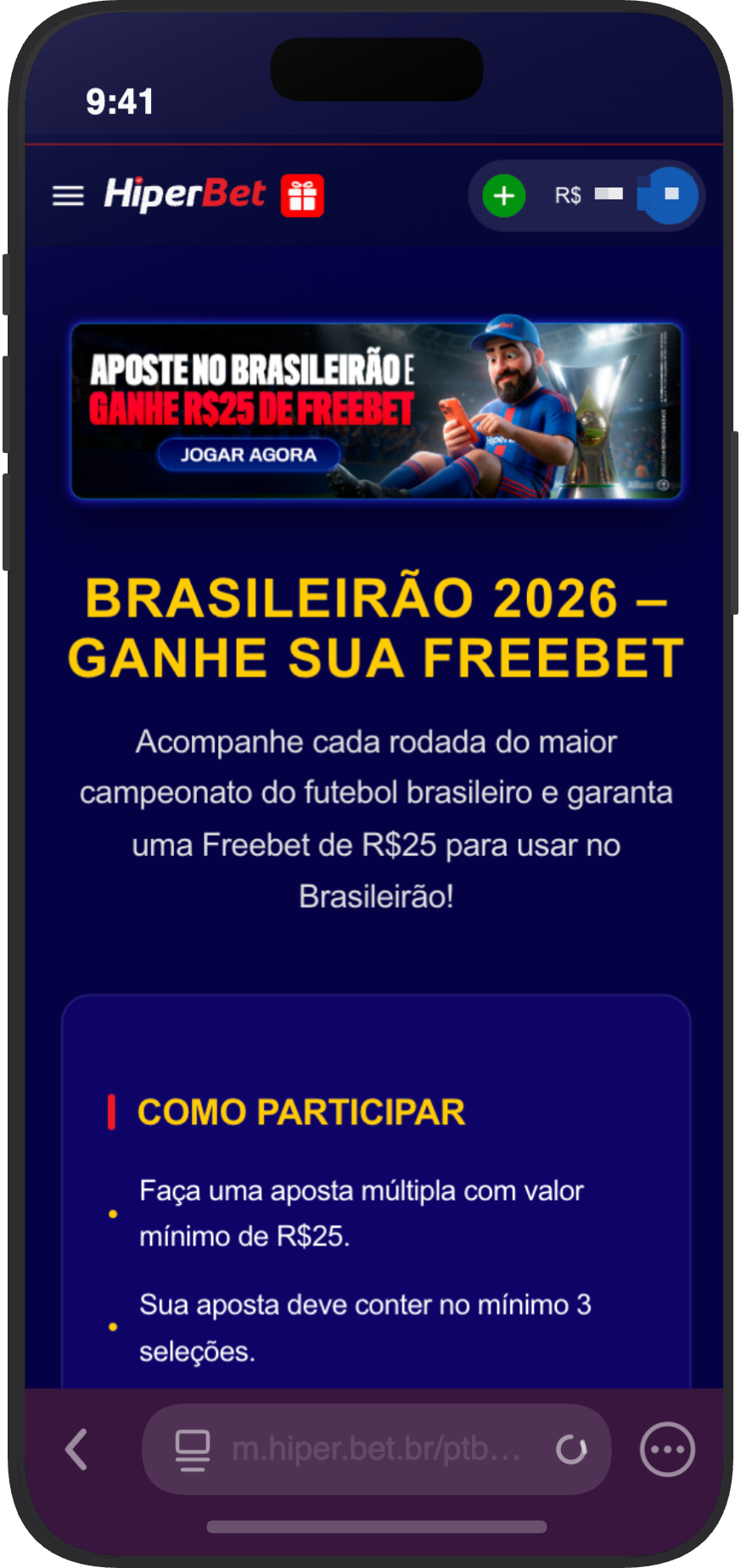 Promoção Freebet Brasileirão 2026 — múltipla de R$ 25 com 3 seleções para ganhar R$ 25 em freebet 