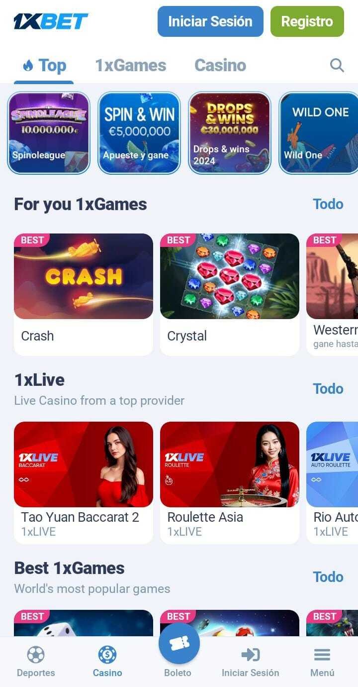 1xBet Aplicación de Casino con el Mayor Catálogo de Juegos en México