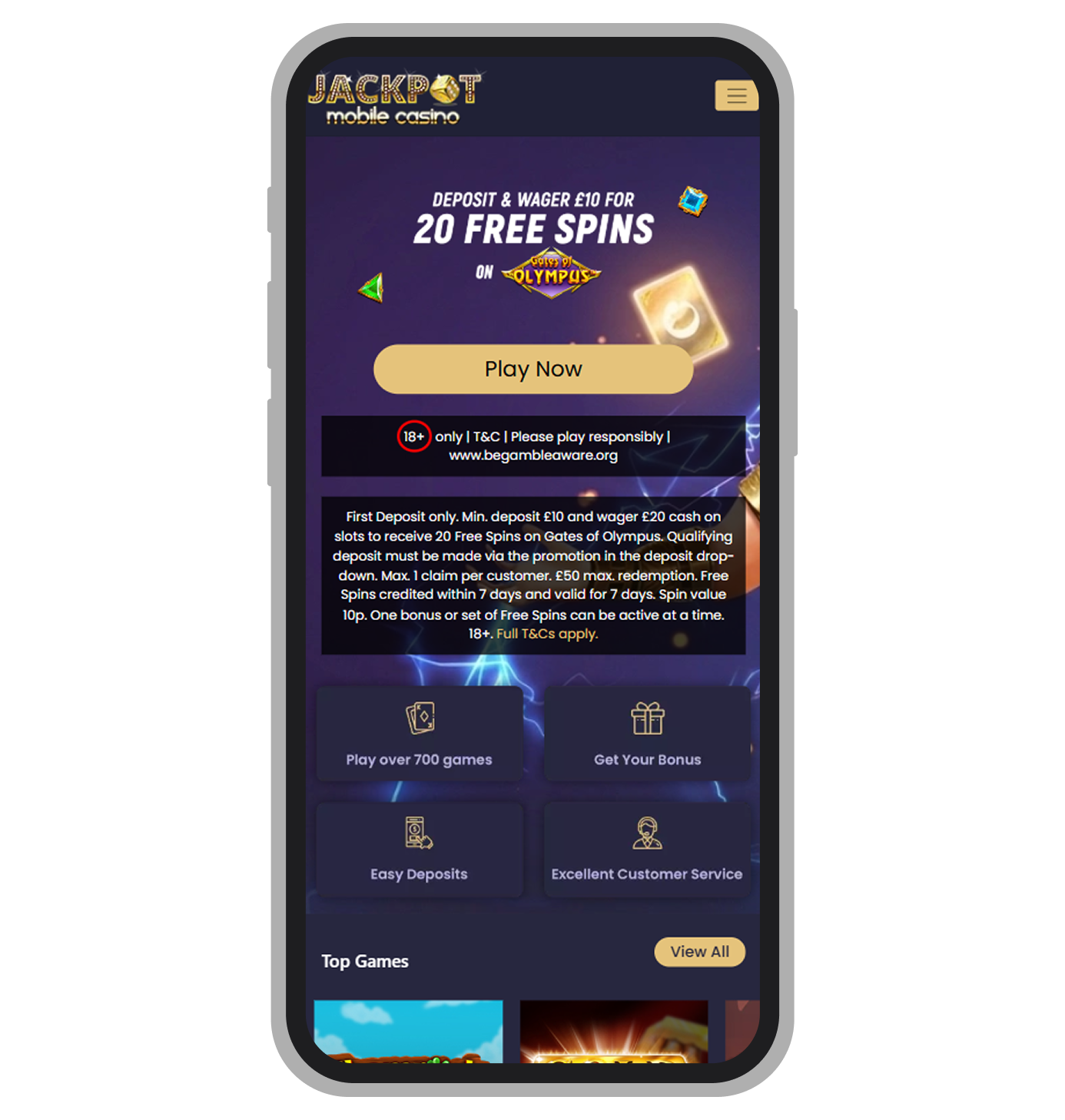 Jackpot Mobile Casino Home Page