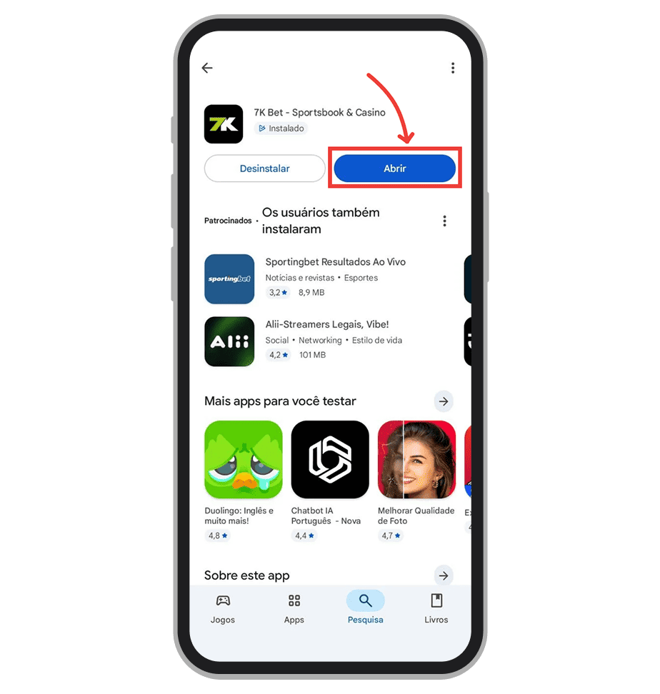 Clique em “Abrir” para acessar o app intalado