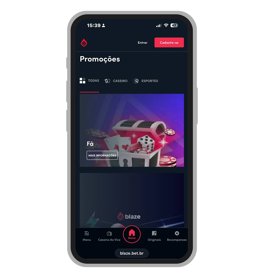 A seção de promoções no site mobile da Blaze