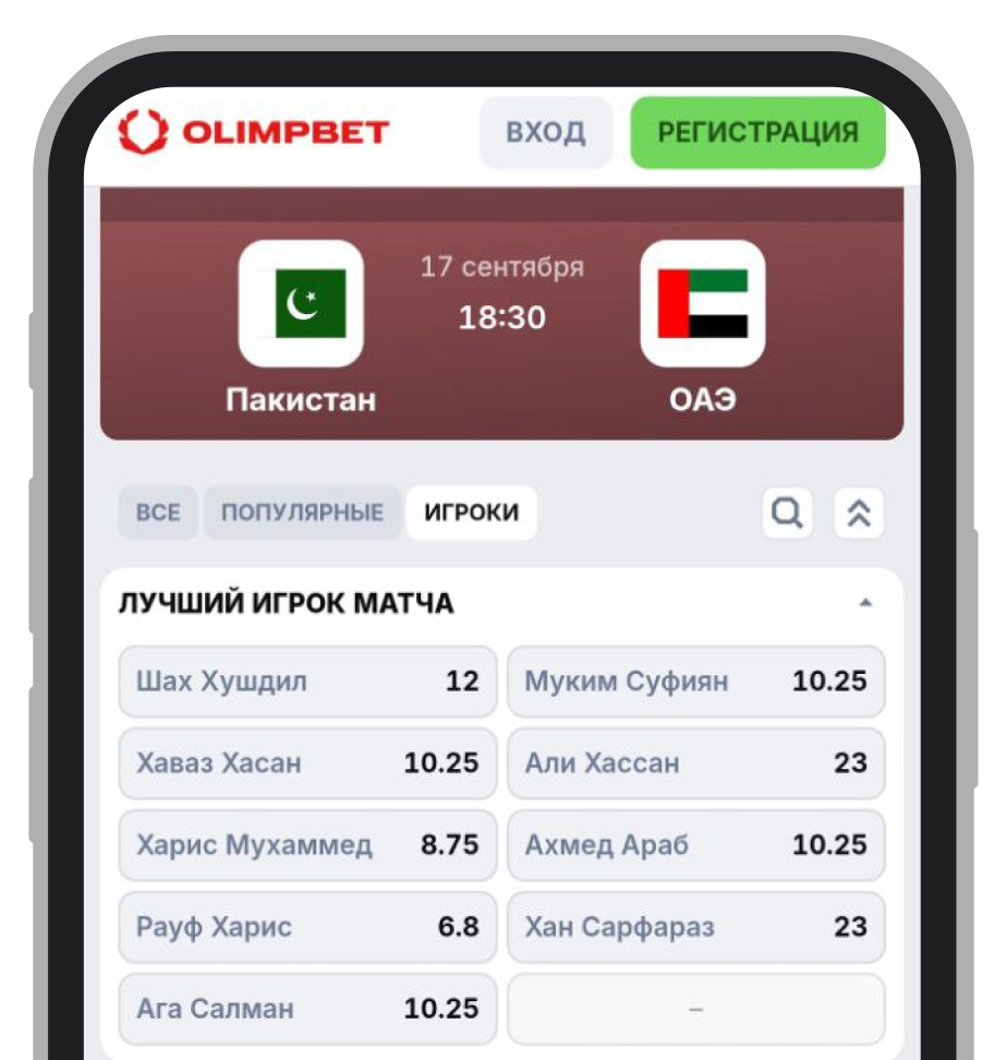 Линия на игрока матча Пакистан — ОАЭ