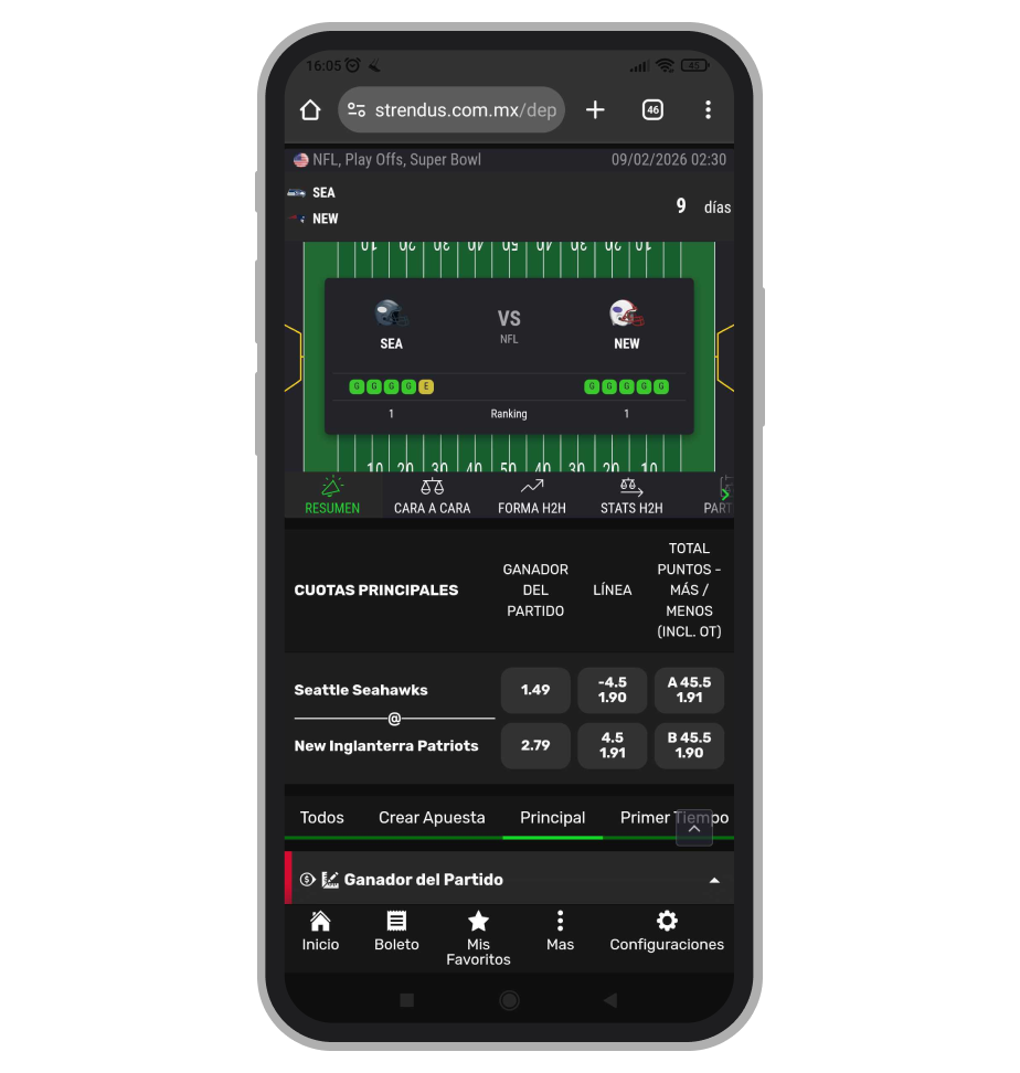 Apuestas al Super Bowl en Strendus