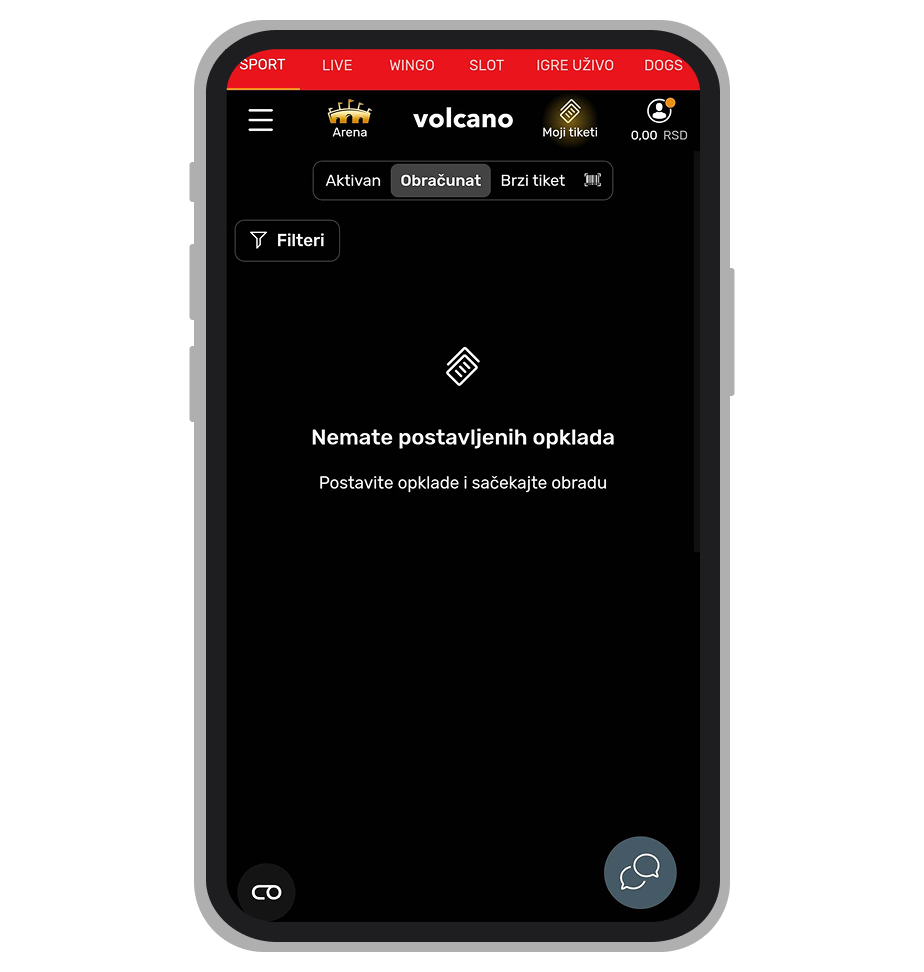 Status tiketa na VolcanoBet