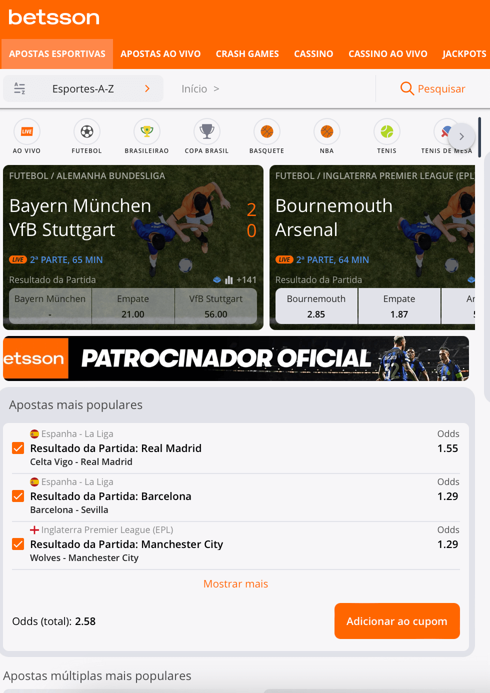 A Betsson, plataforma com apostas a partir de R$20