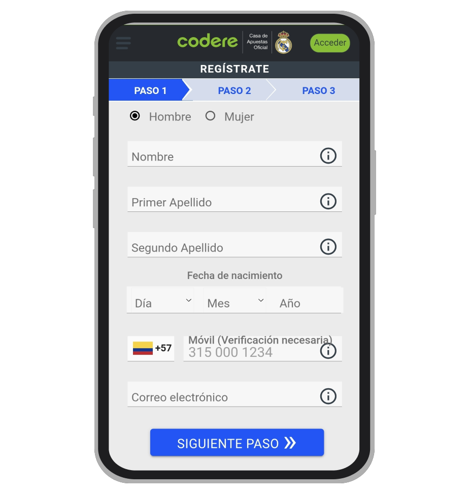 Codere App registro