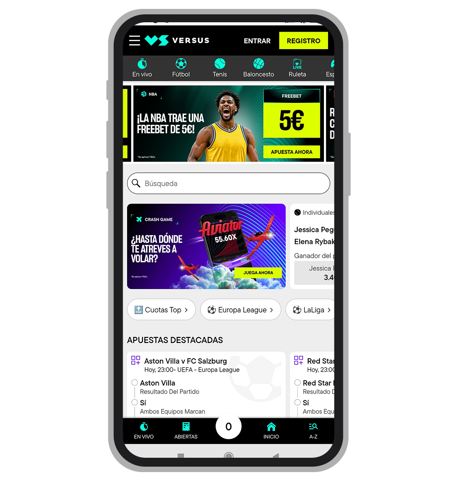Captura de pantalla de la interfaz de la versión móvil, mostrando el menú principal y botones de acceso rápido.