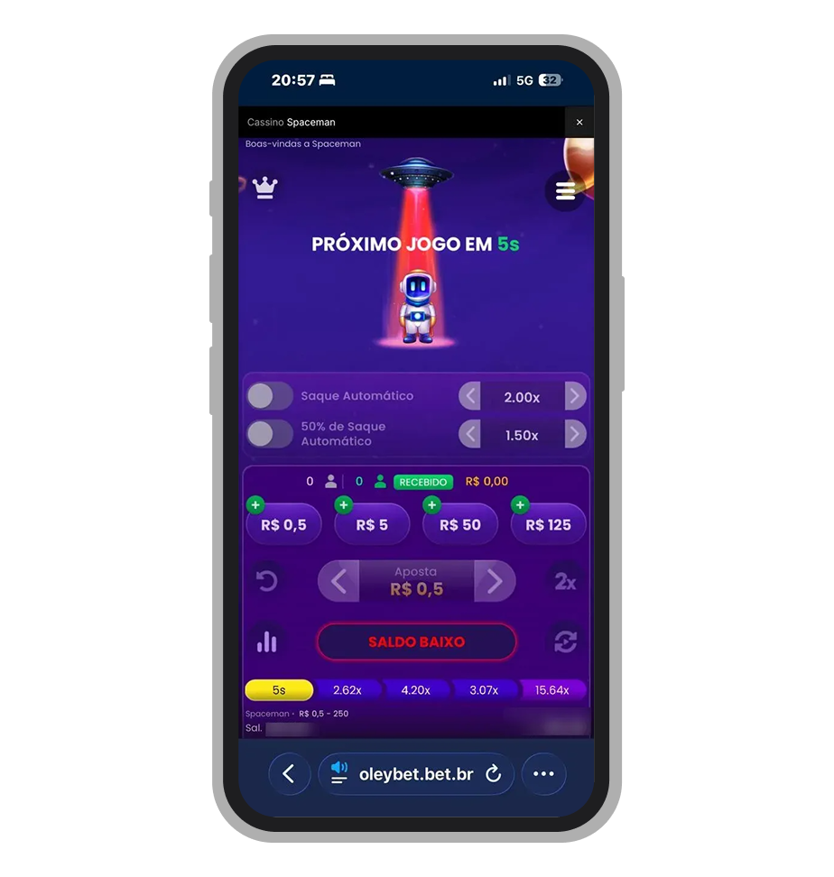 Aposta mínima no jogo Spaceman é R$ 0,5