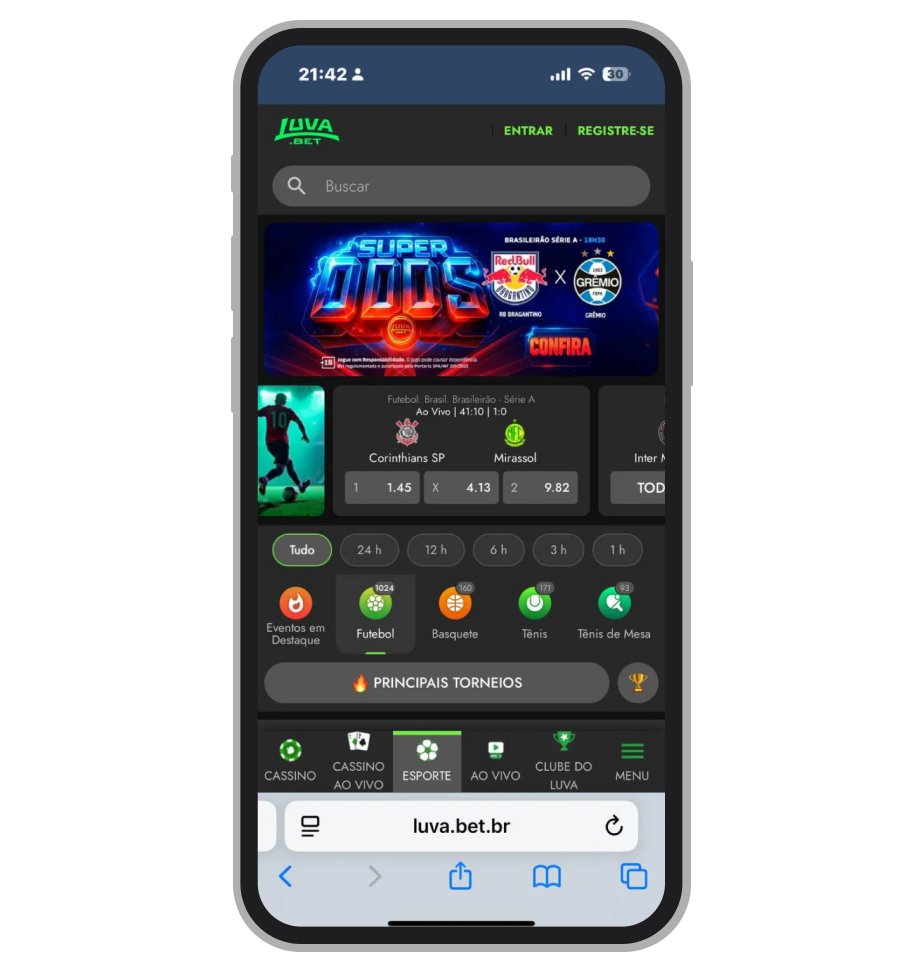 Interface da Luva.bet com odds vantajosas em futebol e bônus de depósito