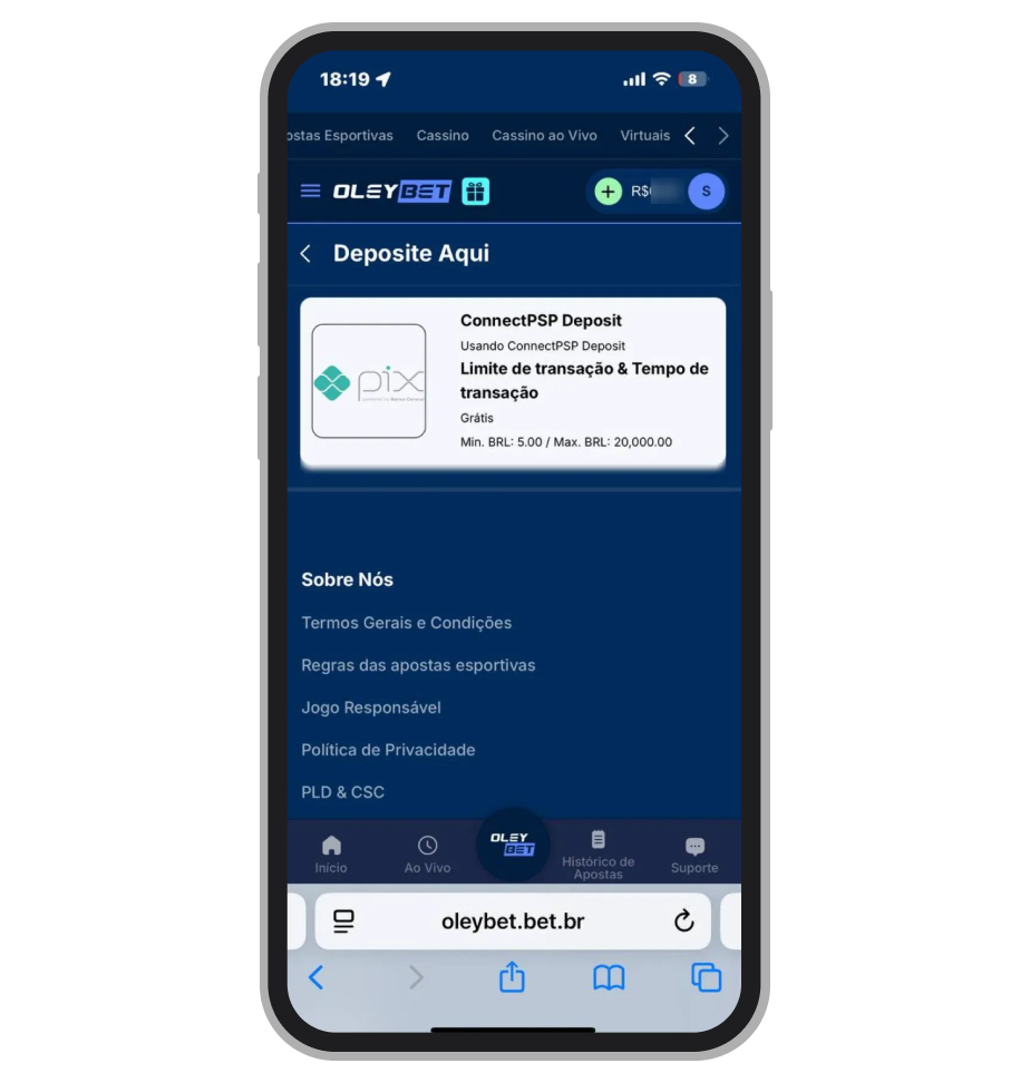 Depositos no site Oleybet