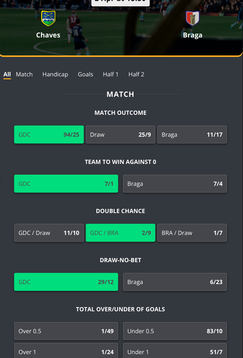 Choose betting markets