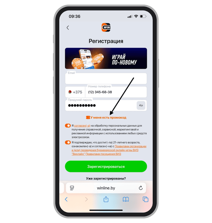 Поле для ввода кода