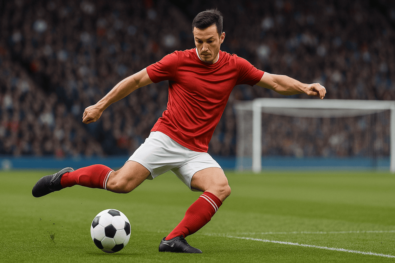 Футболист исполняет навес