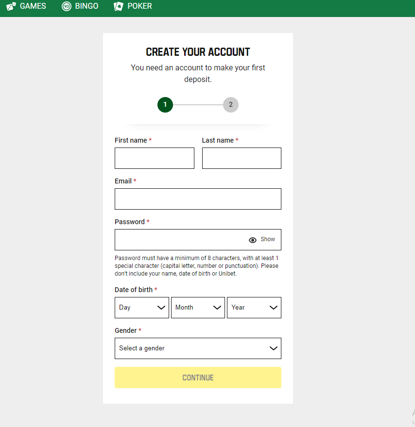 The first registration form