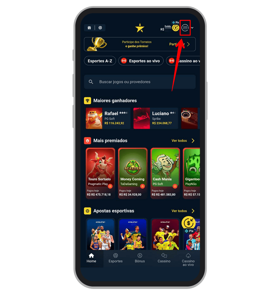 Acesse o menu da conta