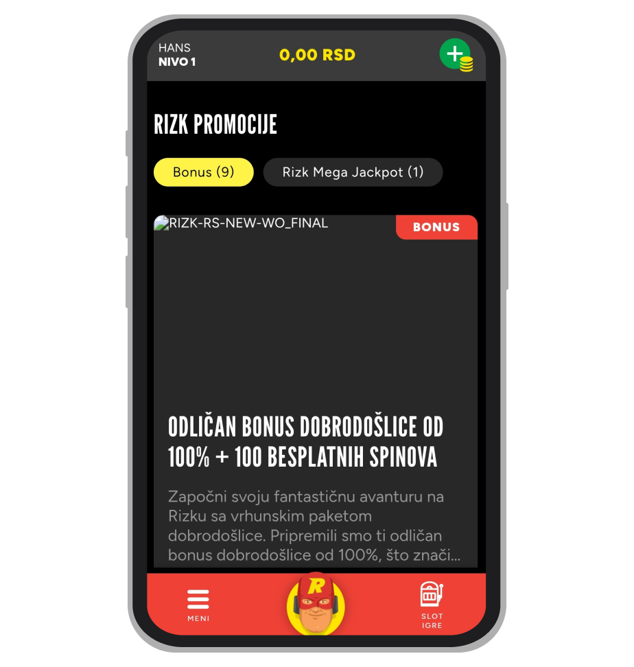 Stranica sa promocijama na Rizk