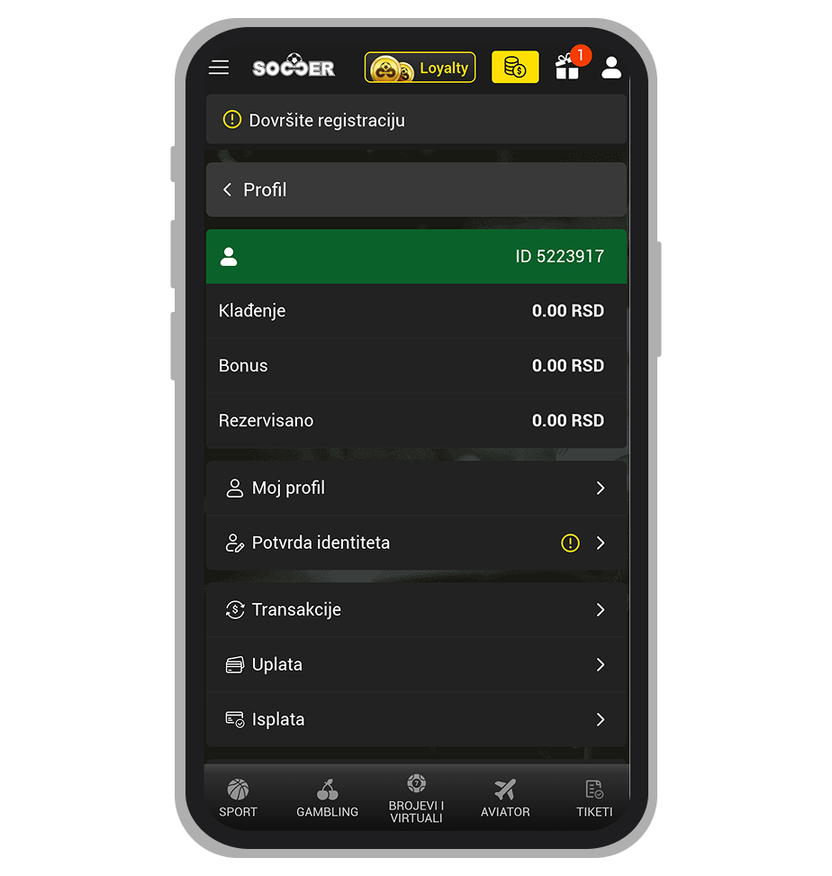 SoccerBet profilna stranica