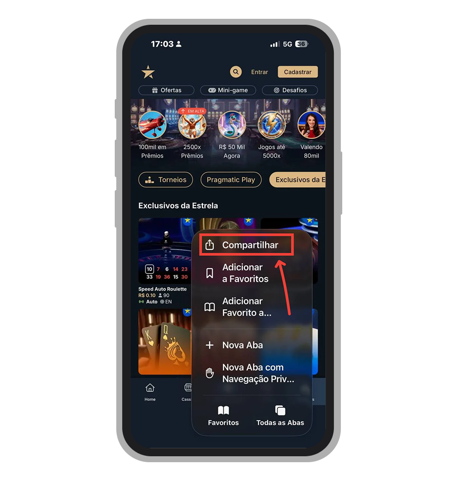 Toque no botão "Compartilhar"