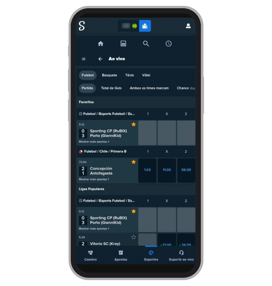 A lista de eventos favoritos 