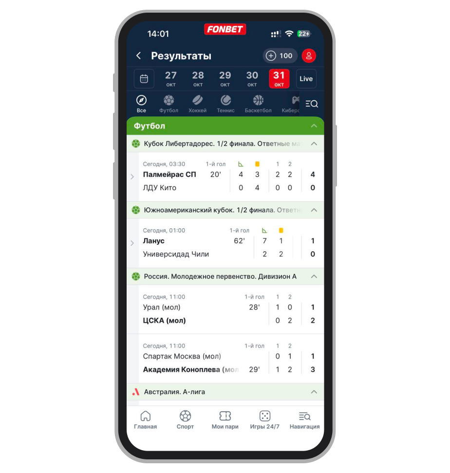 Вкладка «Результаты»