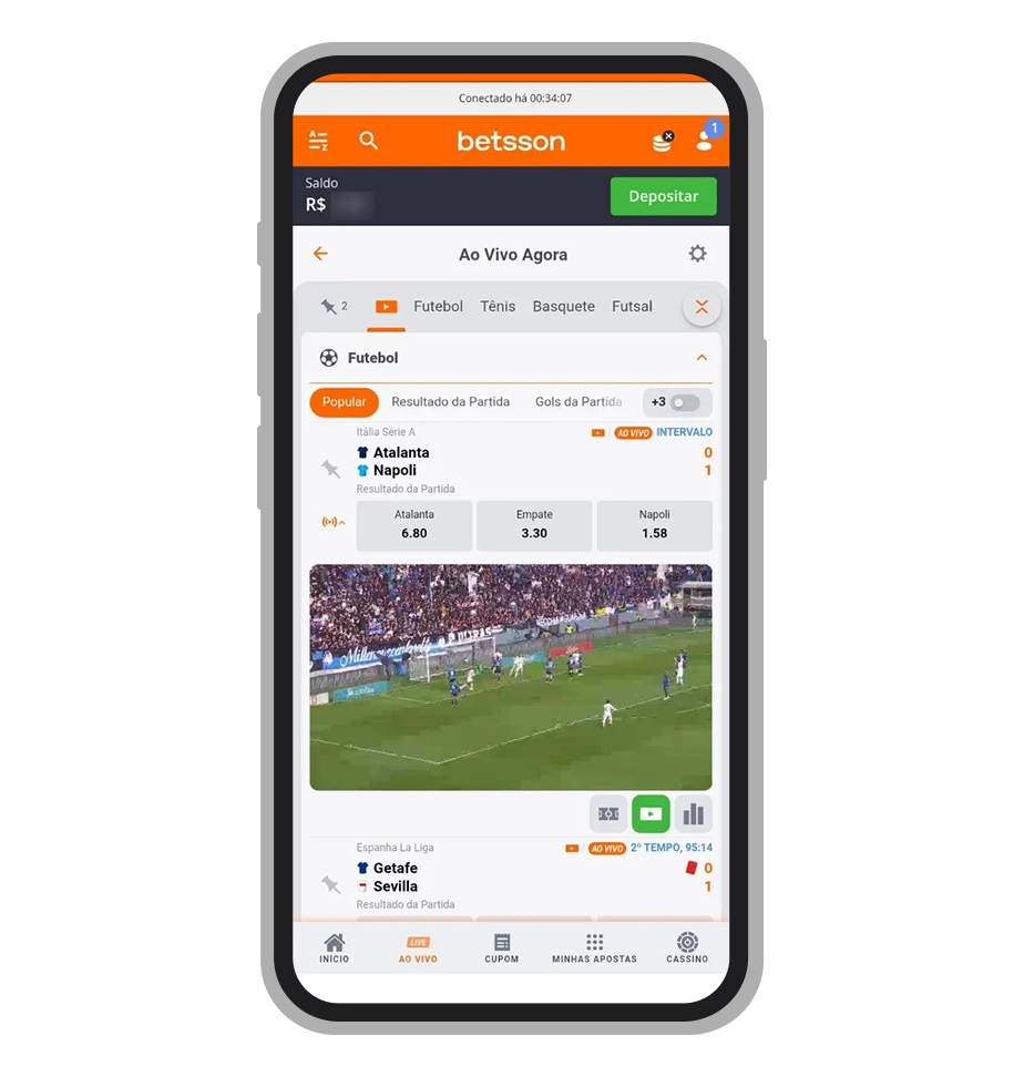 Pode assisitir transmissão na lista de eventos