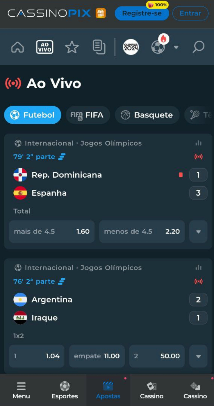 Como apostar ao vivo no CassinoPix app