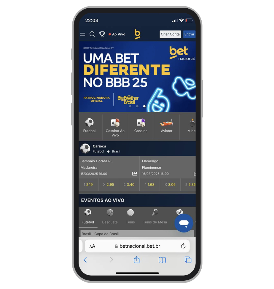 O site mobile da Betnacional