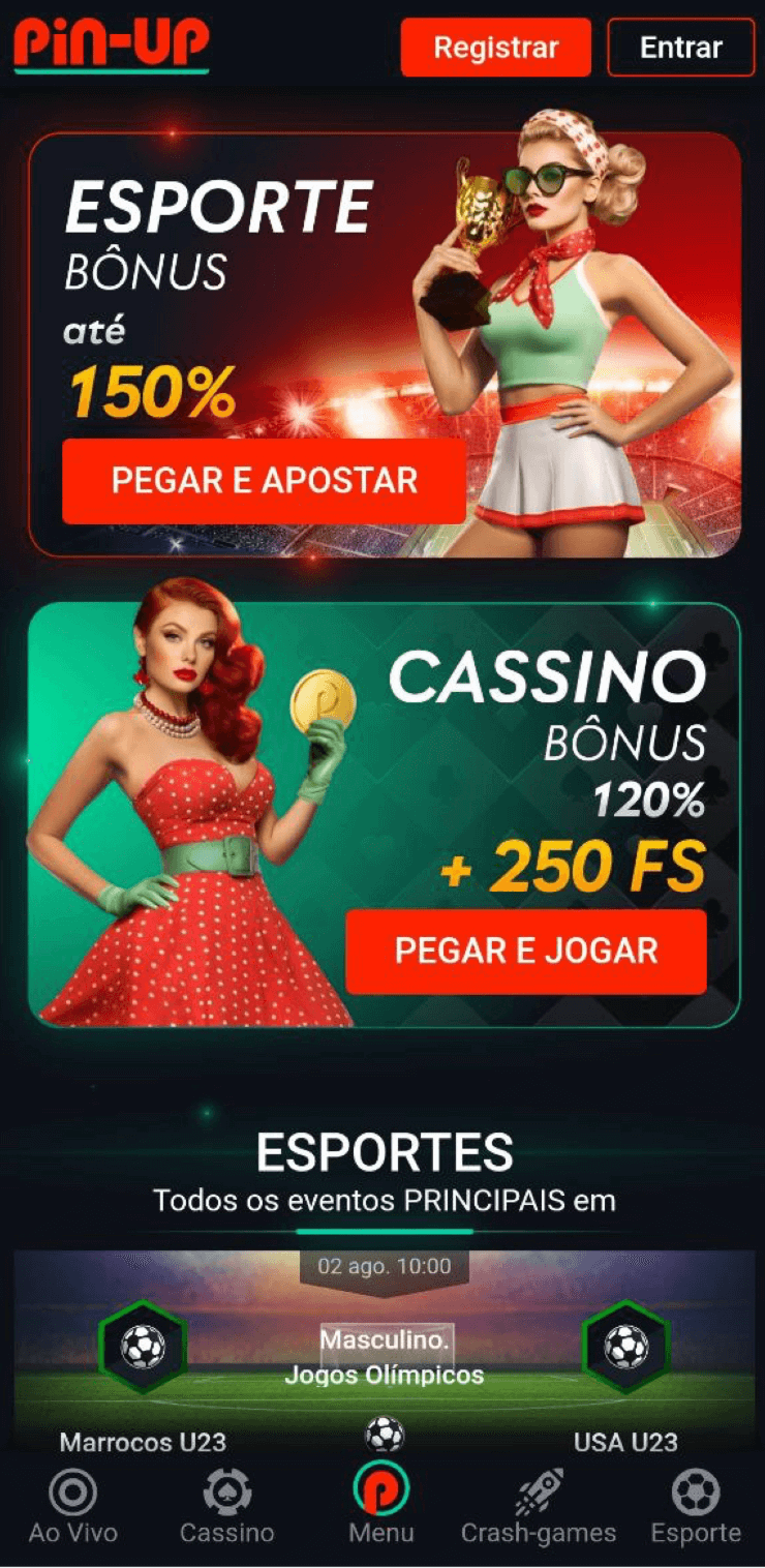 A tela inicial do app Pin-Up