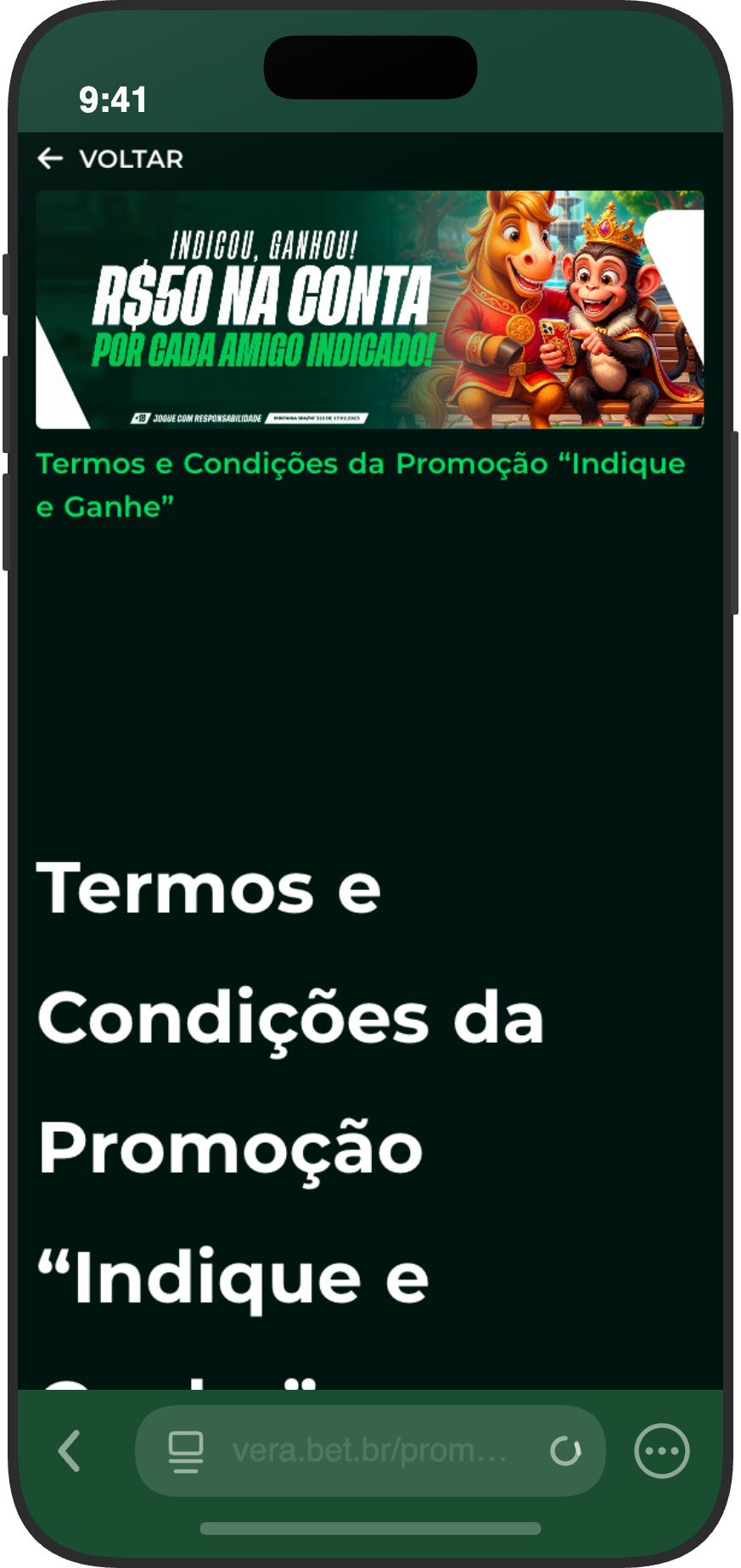 Promoção Indique e Ganhe da Vera.bet com R$ 50 de bônus por cada amigo indicado