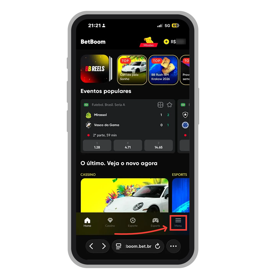 Acesse o menu da conta 
