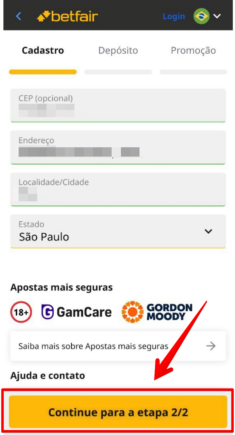 Prosiga para segunda etapa de cadastro