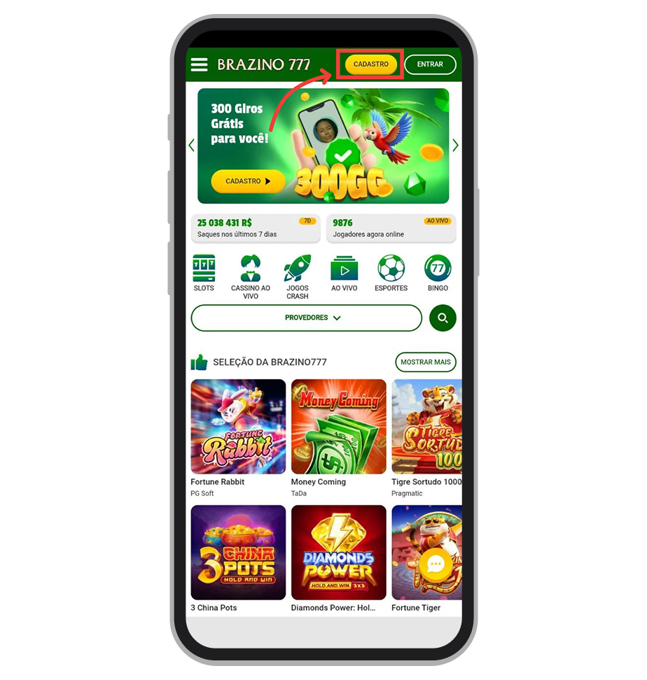 Toque no botão “Cadastro” na tela inicial do aplicativo