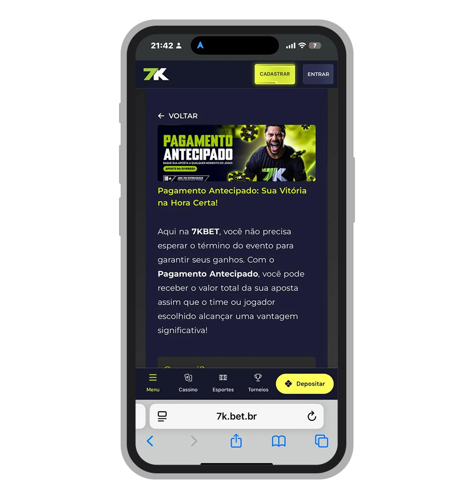 Receba seus ganhos antes do fim do jogo com o Pagamento Antecipado da 7K.bet