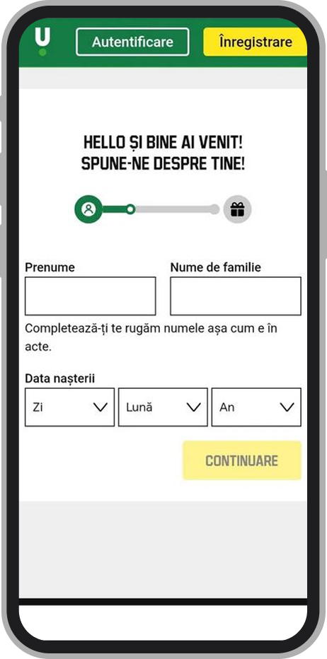 Formular de înregistrare Unibet Casino (prima parte)