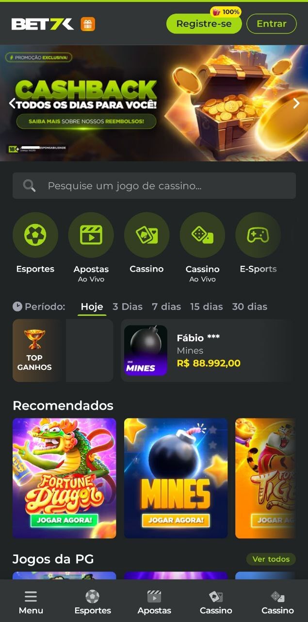 Tela inicial do app