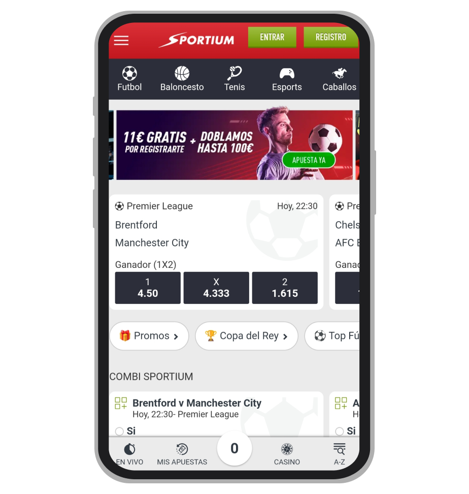 Casa de apuestas Sportium, página inicial