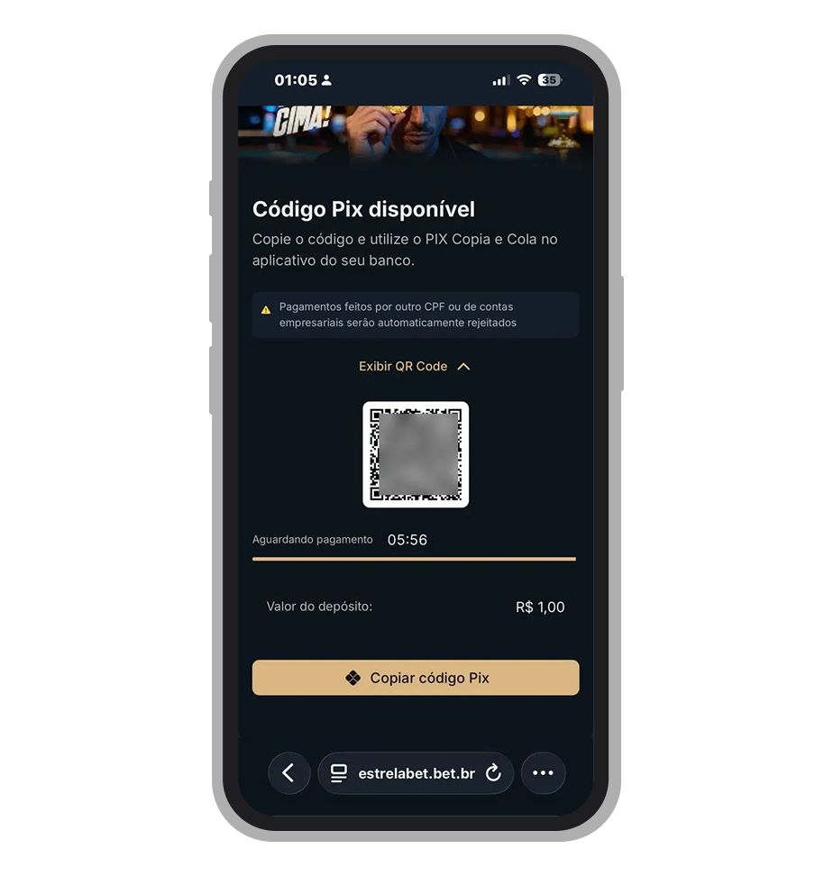 QR Code Pix gerado pela EstrelaBet para pagamento
