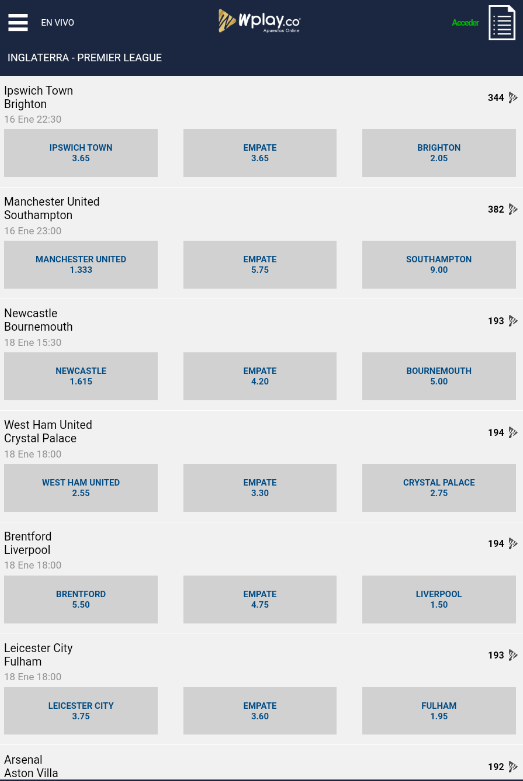 Apuestas en fútbol (Premier League)